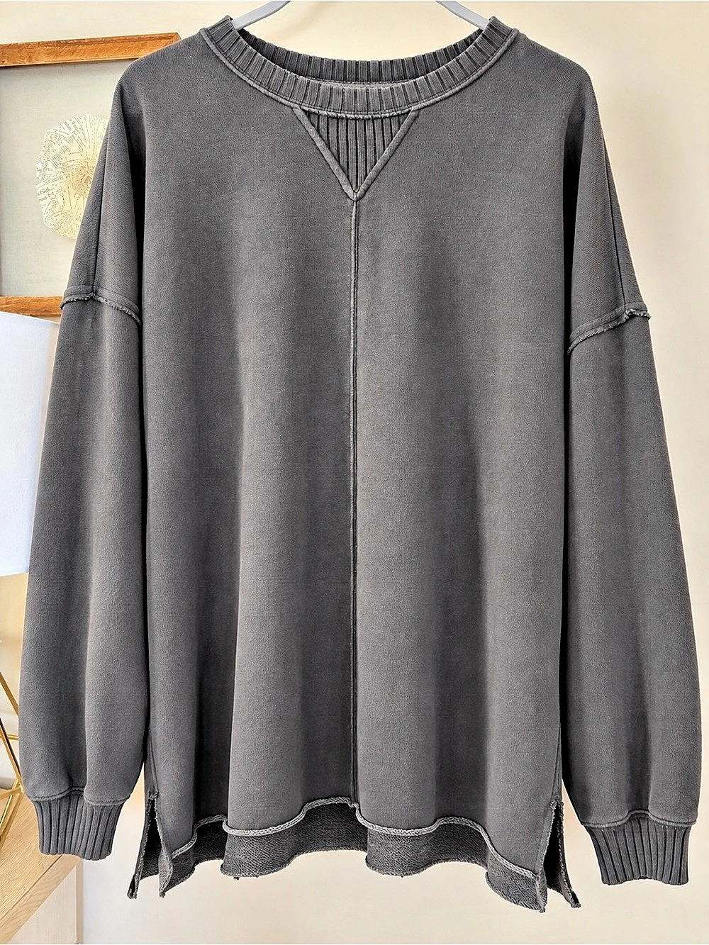 Aerie Oversized Distressed Sweatshirt Charcoal Gray M
